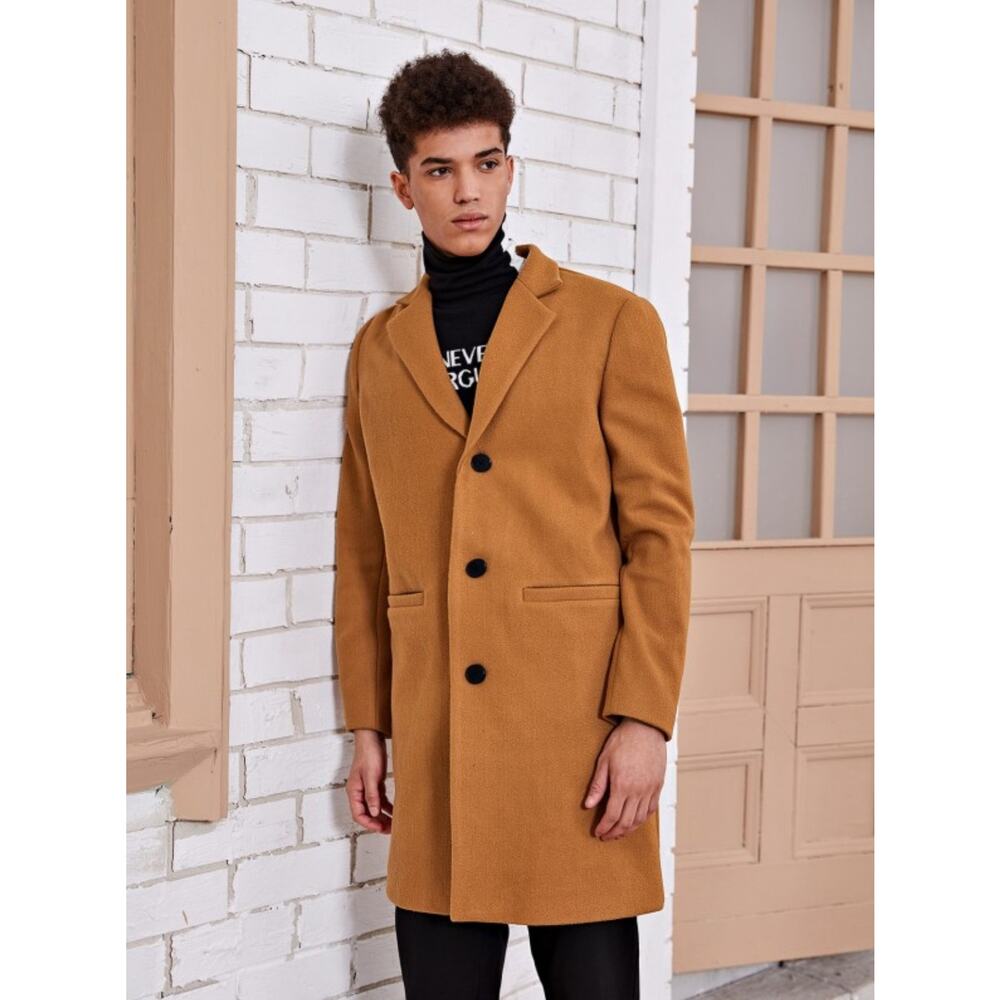 SHEIN Men Pocket Front Split Hem Overcoat Size M